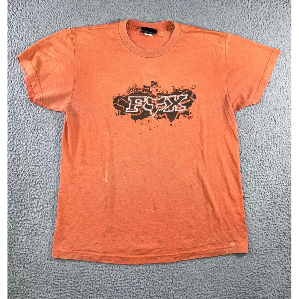 VTG Fox Racing Graphic T-Shirt Men M Orange Distressed Motocross Racing y2k Moto